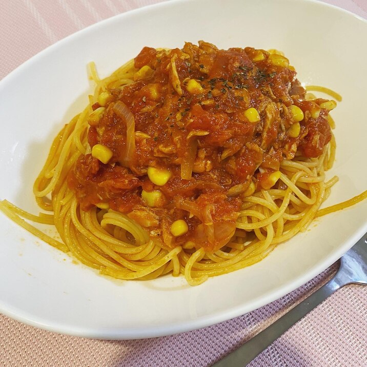 缶詰材料で本格パスタ！ツナとトマトスパゲティ